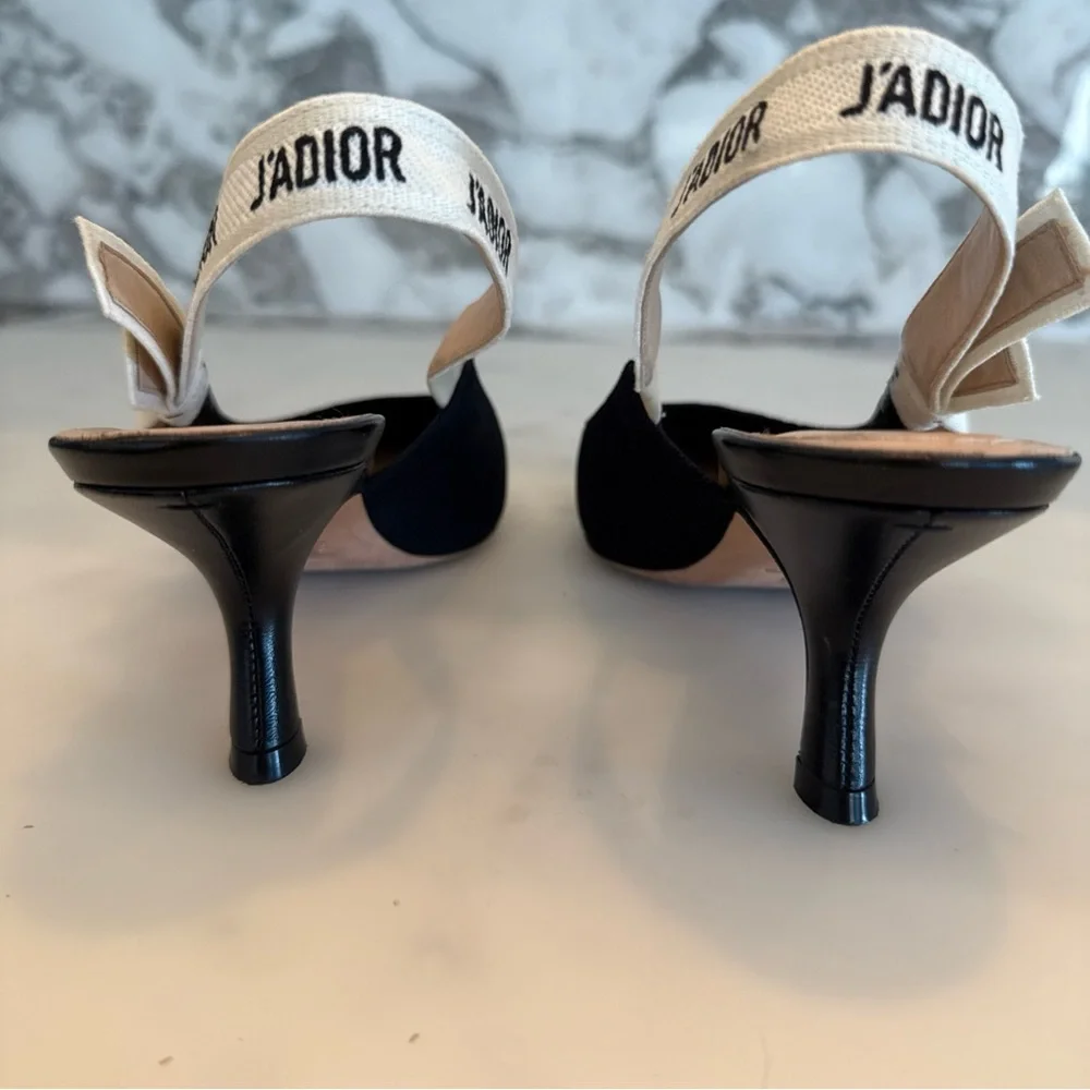 Dior Black and Cream Slingback Heels - Picture 5 of 7